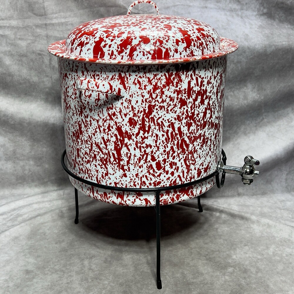 Splatterware Beverage Dispenser Crow Canyon Red Marble Enamelware Stand 15Qt